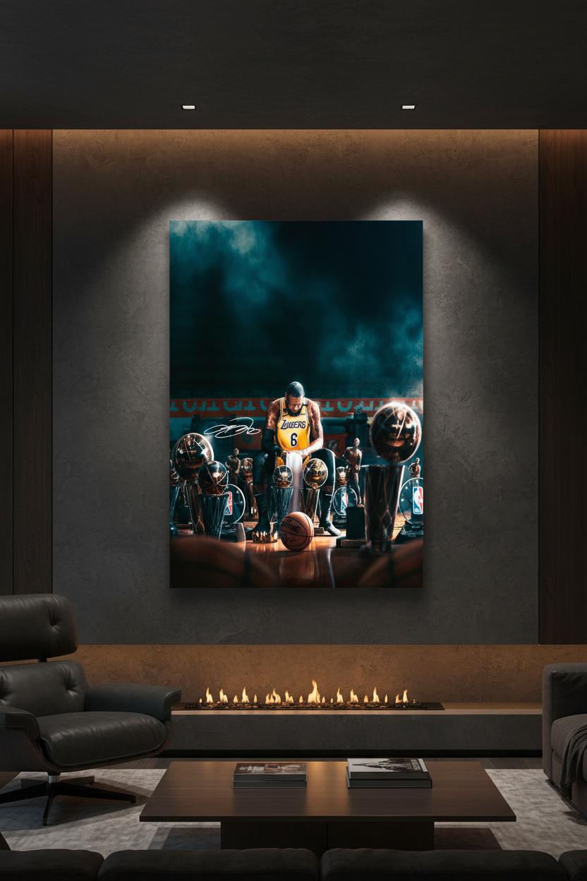 LeBron James canvas in dark luxury room