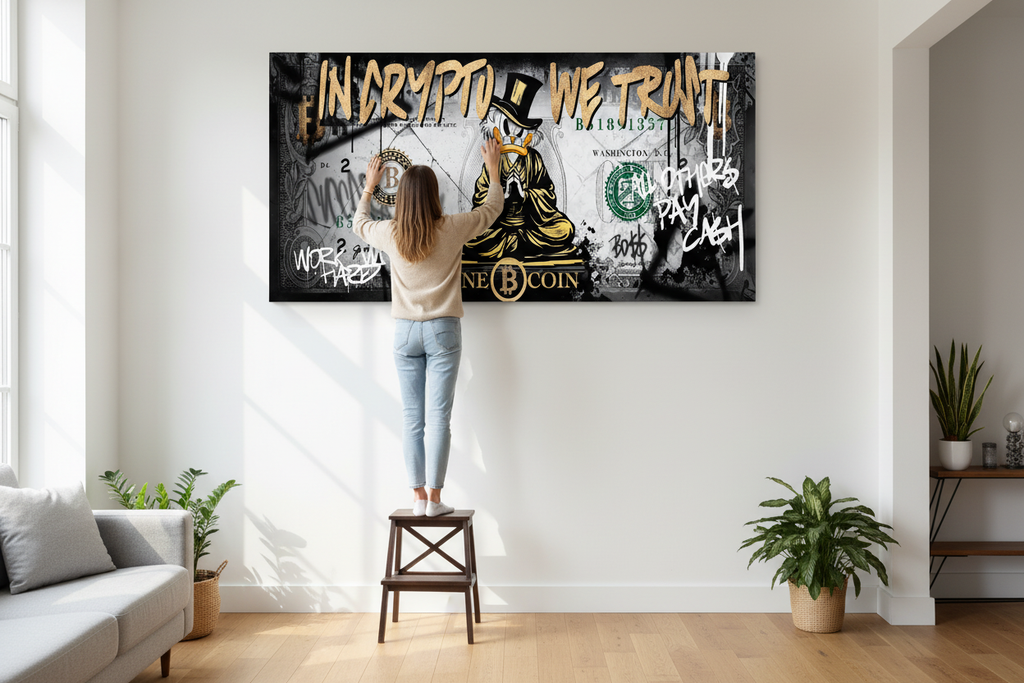 Lifestyle shot - Woman hanging canvas