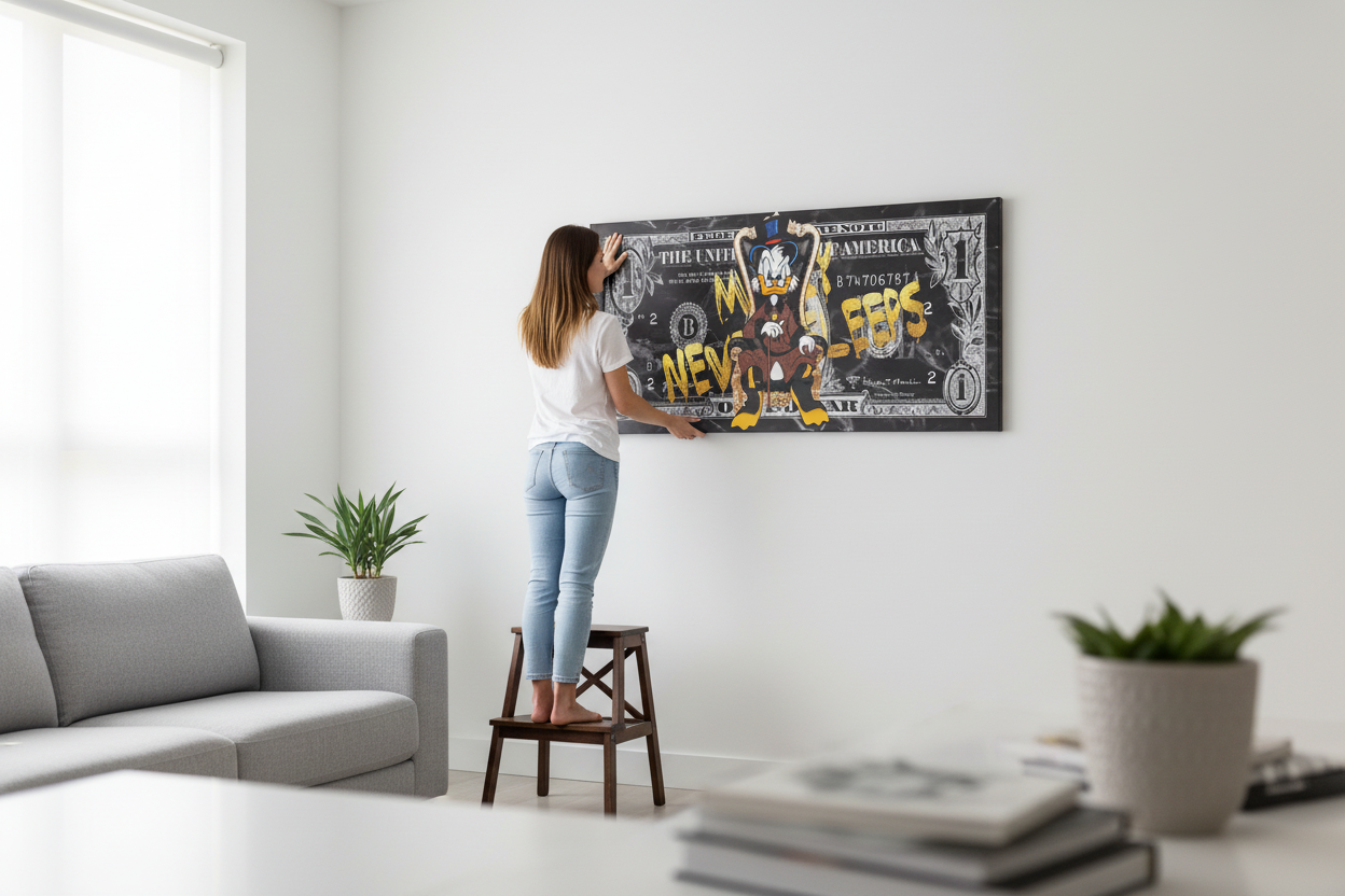Lifestyle shot - Woman hanging canvas