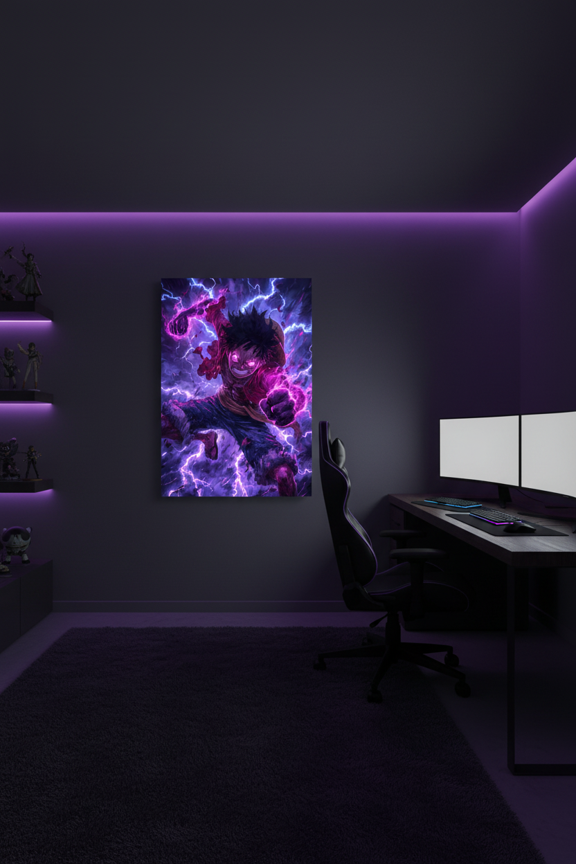Luffy Lightning canvas in dark gaming room