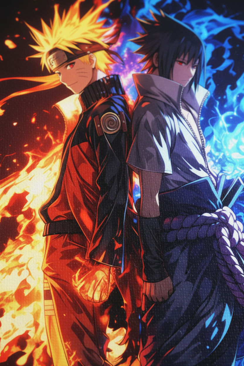 Macro close-up Naruto vs Sasuke canvas