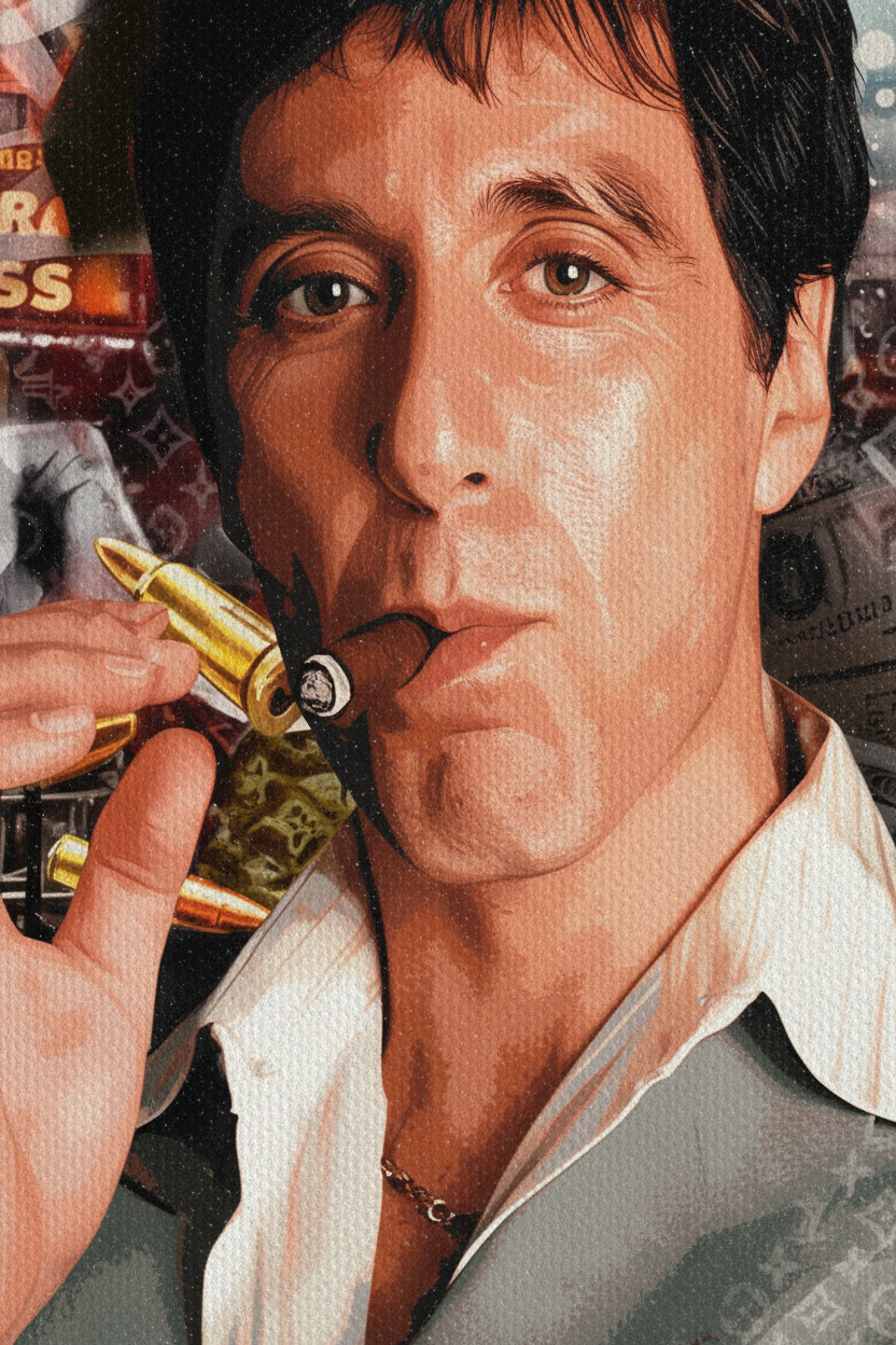 Macro close-up Tony Montana canvas