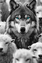 Macro close-up Wolf Among Sheep canvas
