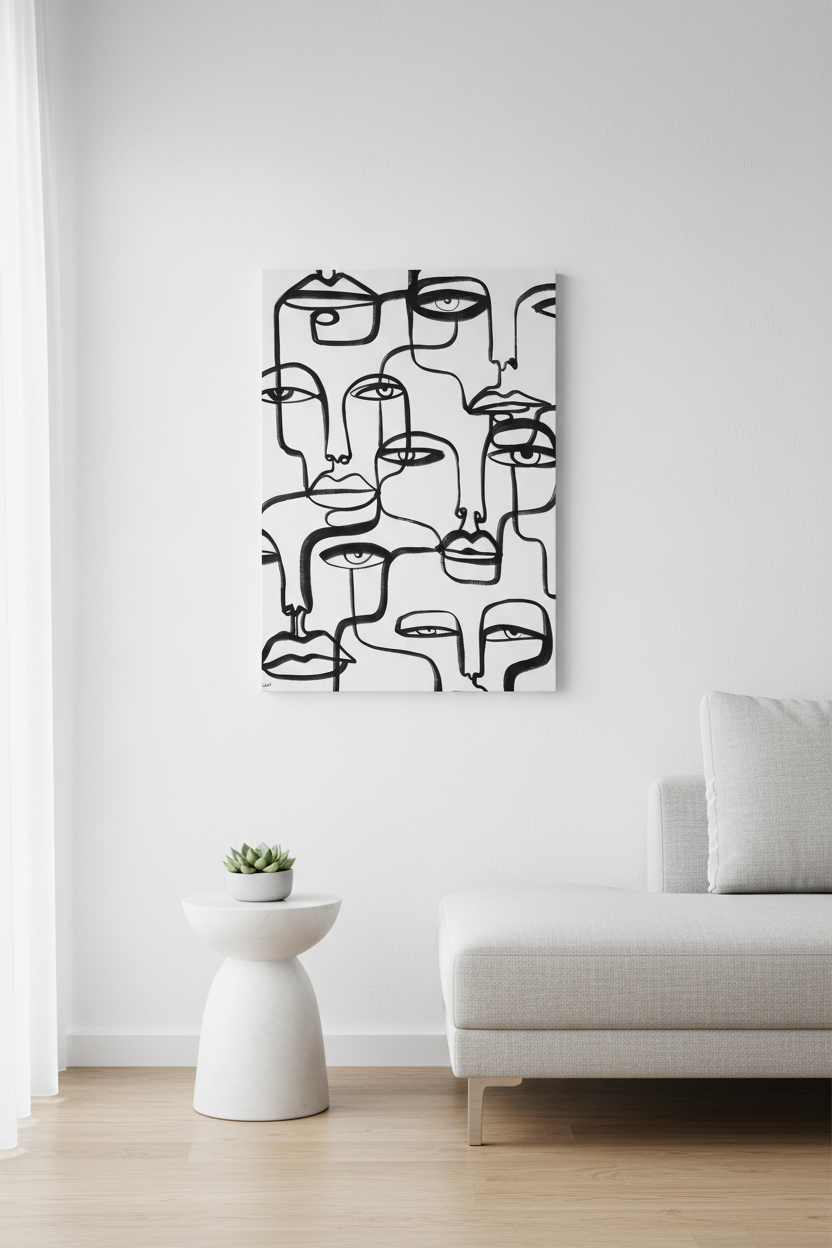 Many Faces canvas on white wall
