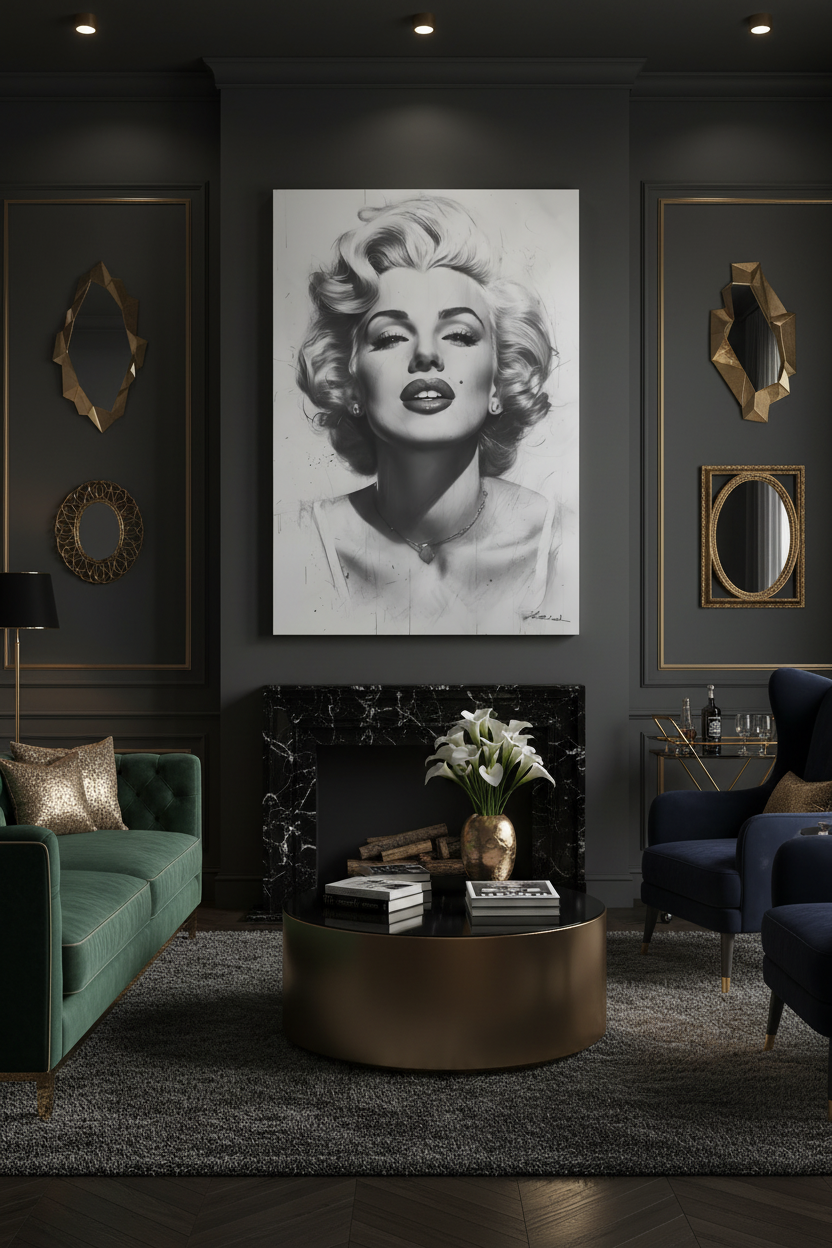 Marilyn Monroe canvas in dark luxury room