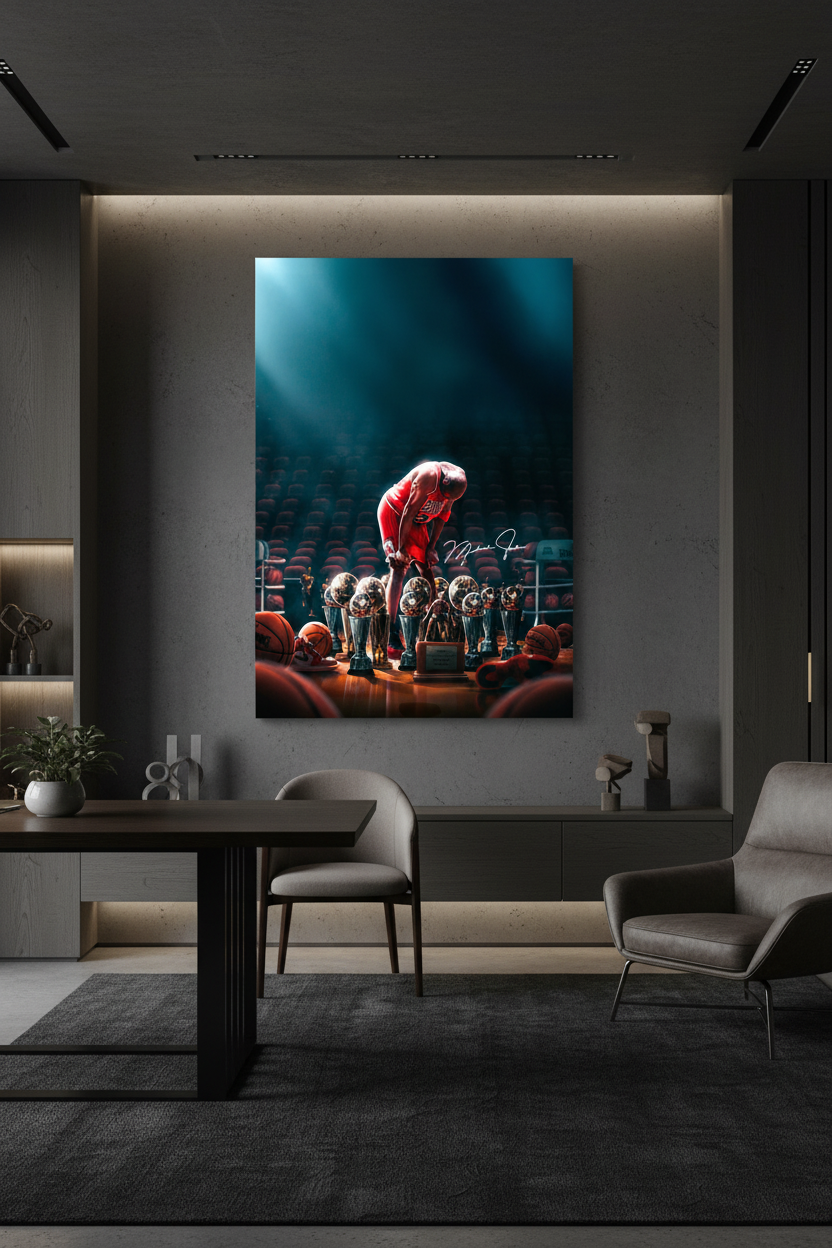 Michael Jordan canvas in dark luxury room