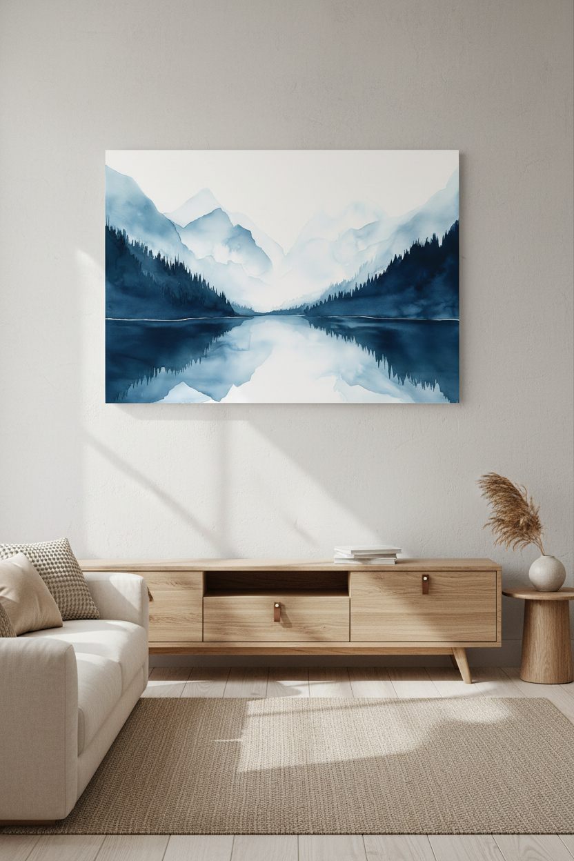 Mirror Lake canvas in Scandinavian room