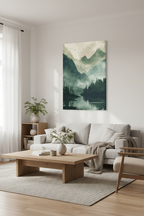 Misty Peaks frameless canvas in Scandinavian room