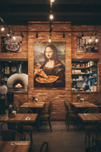 Mona Lisa Pizza canvas in pizzeria