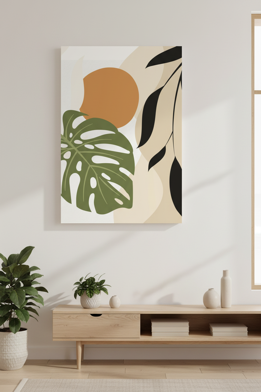 Monstera Sun canvas in minimal room