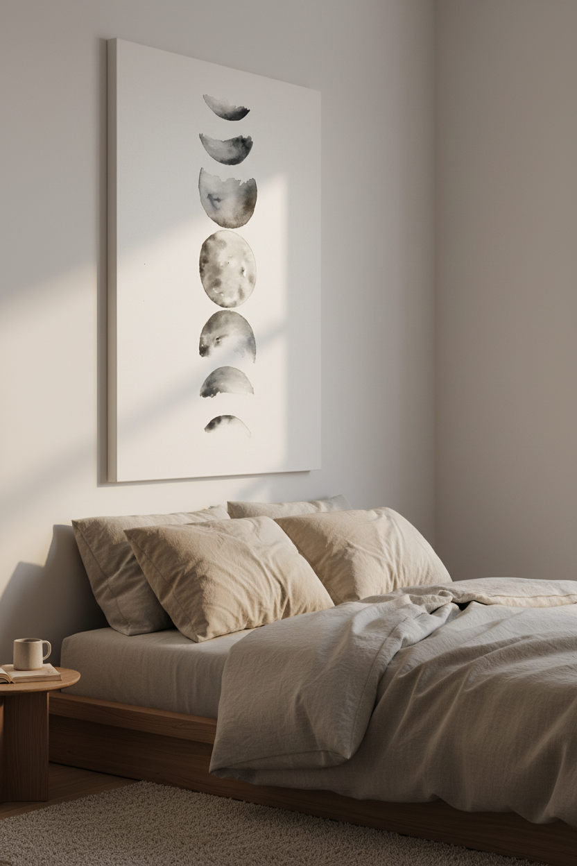 Moon Phases large frameless canvas bedroom angle