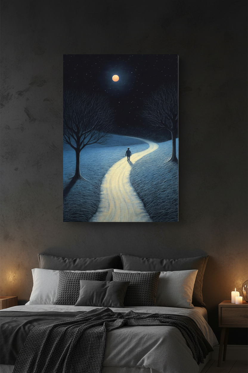 Moonlit Path canvas on dark wall
