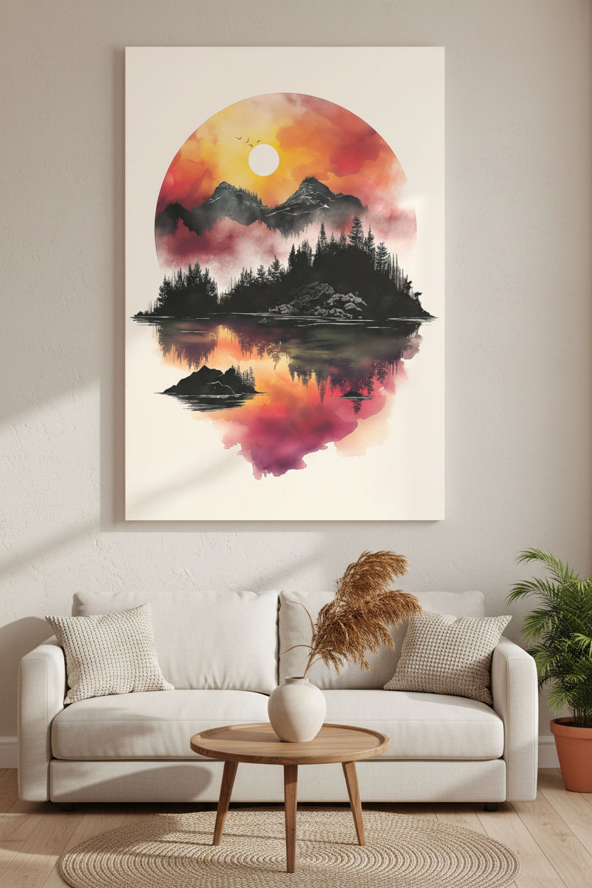 Mountain Mirror canvas in Scandinavian room