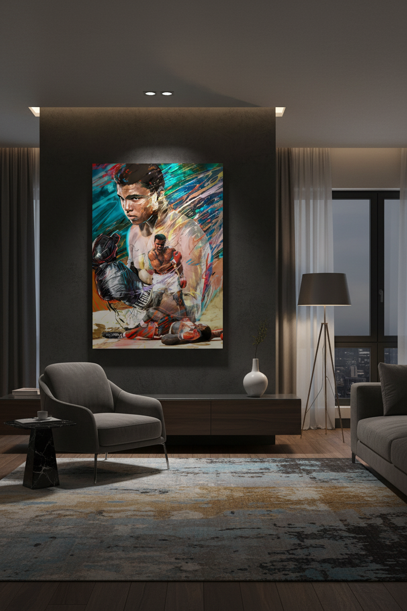 Muhammad Ali canvas frameless in dark luxury room