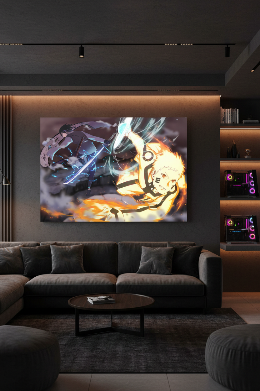 Naruto vs Sasuke canvas in gaming room