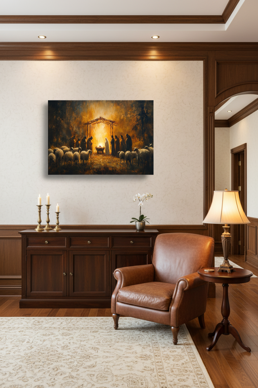 Nativity canvas in classic room