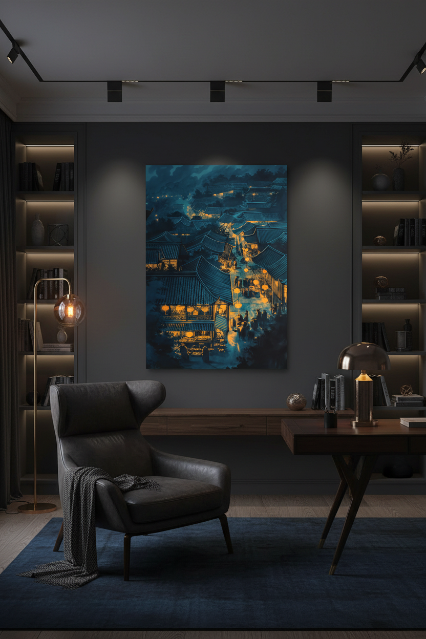 Night Lantern Market canvas in dark room