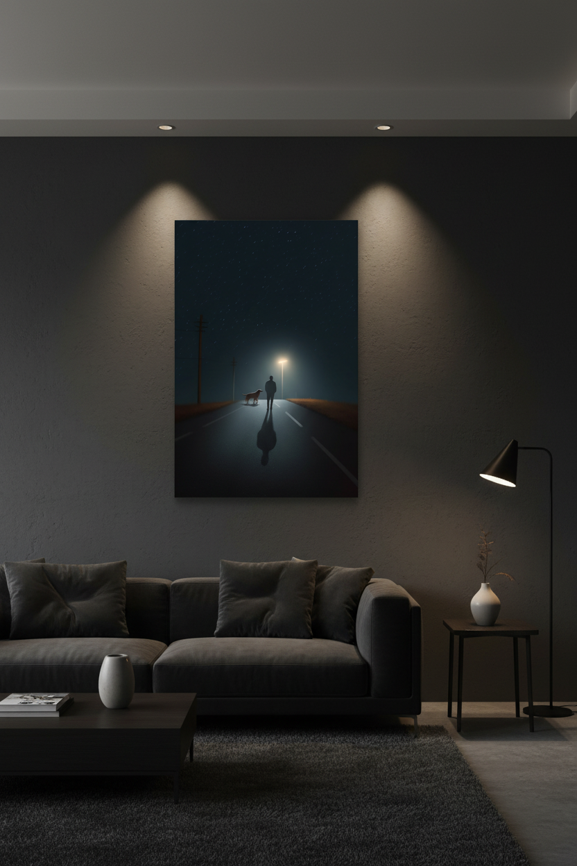 Night Walk canvas on dark wall