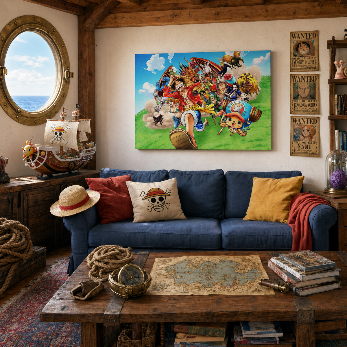 Καμβάς One Piece Crew σε σαλόνι.