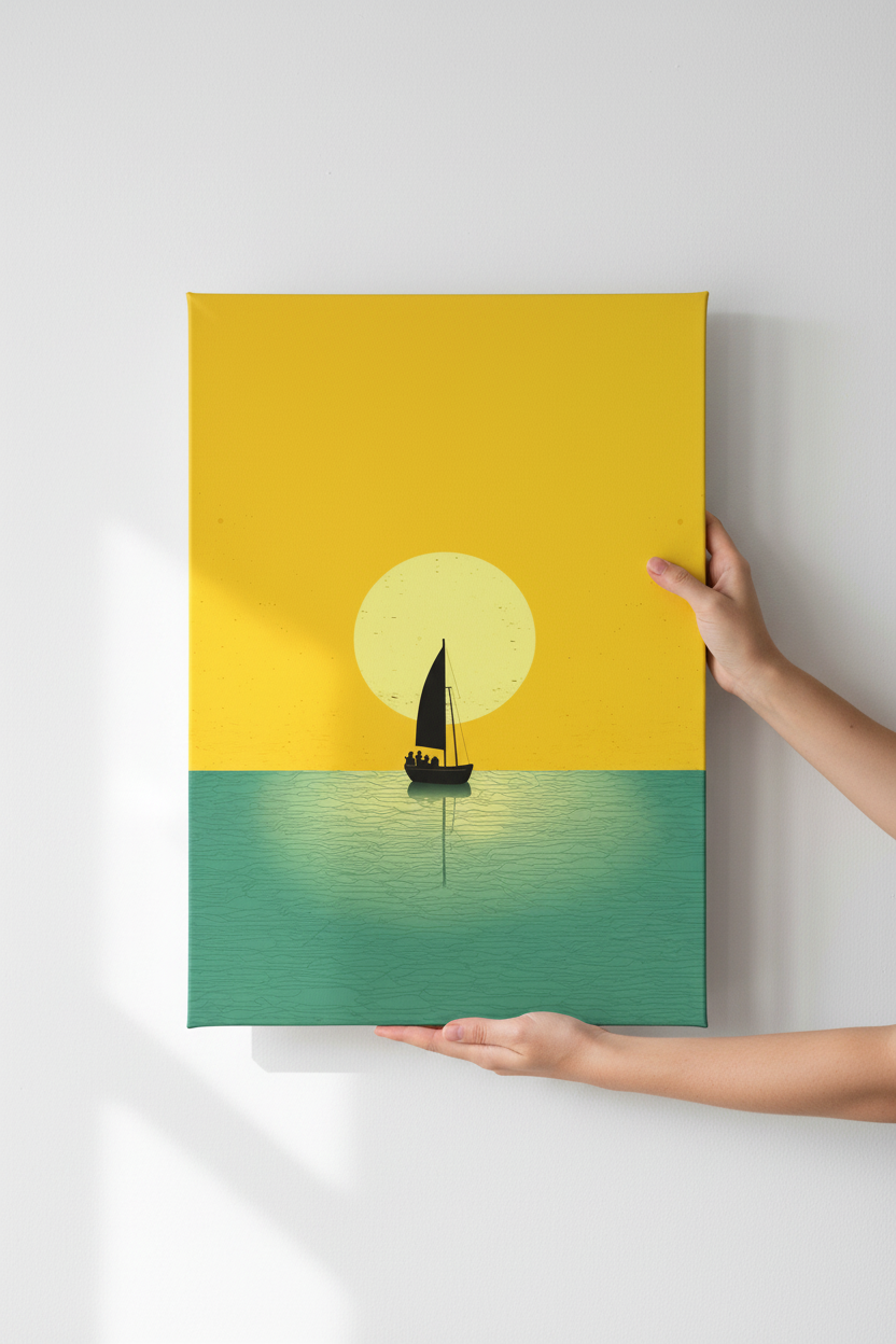 Open Waters canvas held bottom and right