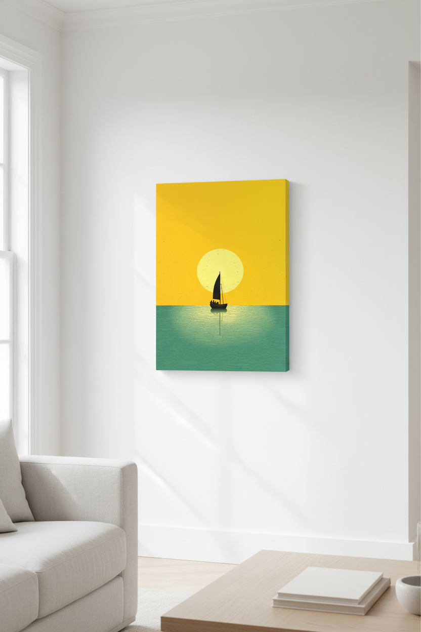 Open Waters canvas on white wall