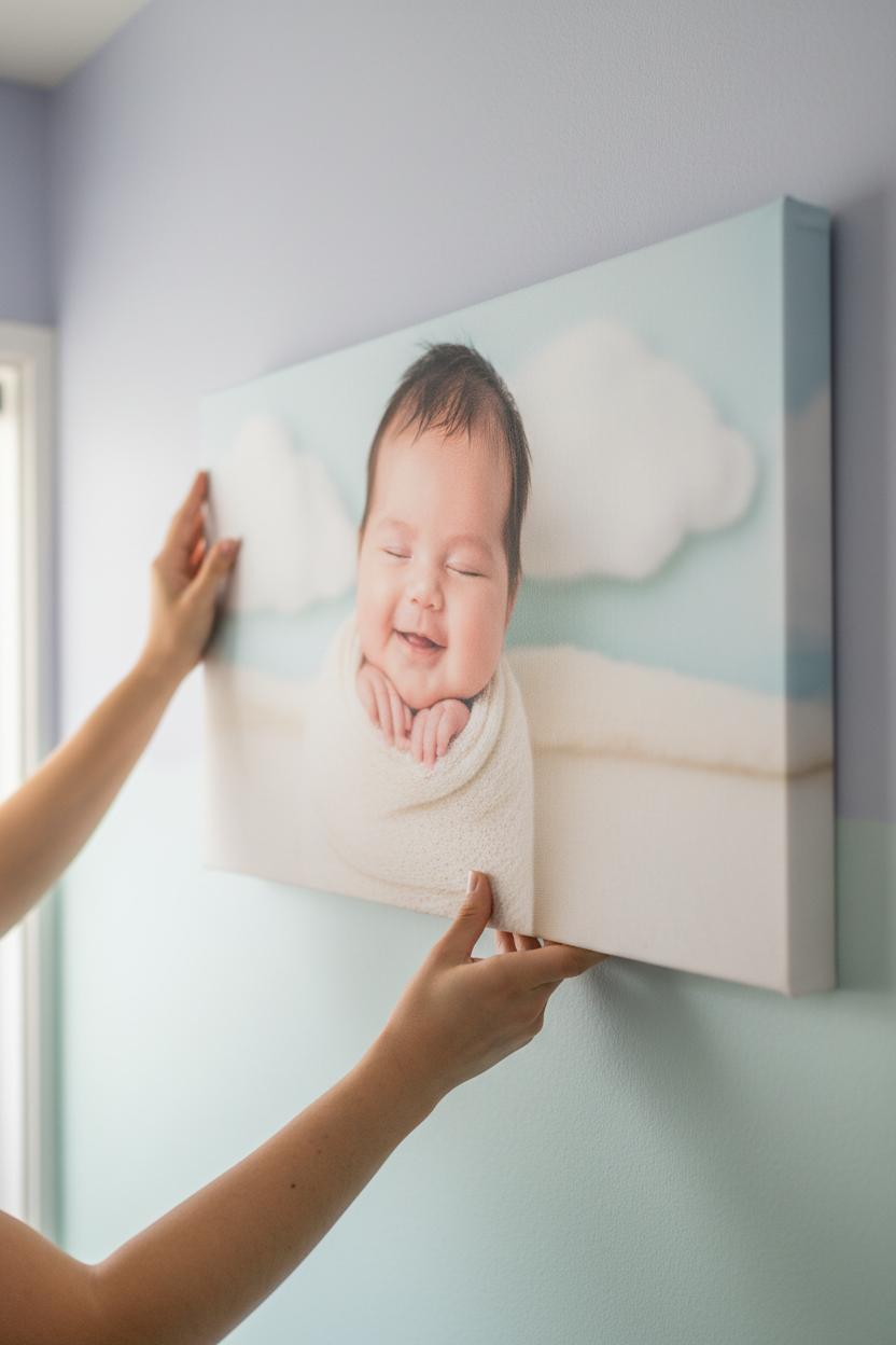 Panoramic Baby Canvas Being Hung