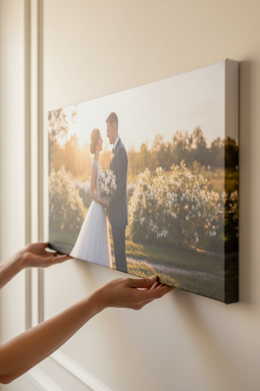 Panoramic Couple Canvas Being Hung