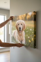 Panoramic Dog Canvas Being Hung