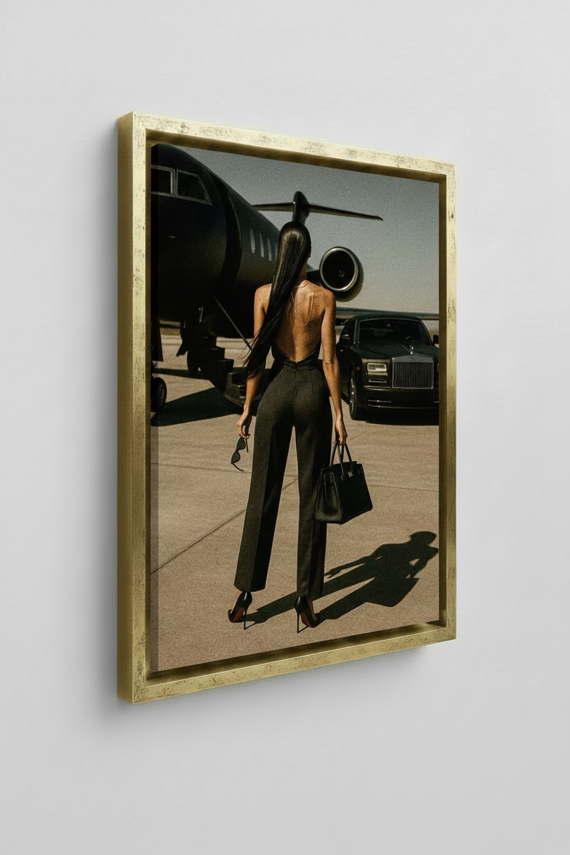 Private Jet Luxury Canvas με Χρυσή Κορνίζα