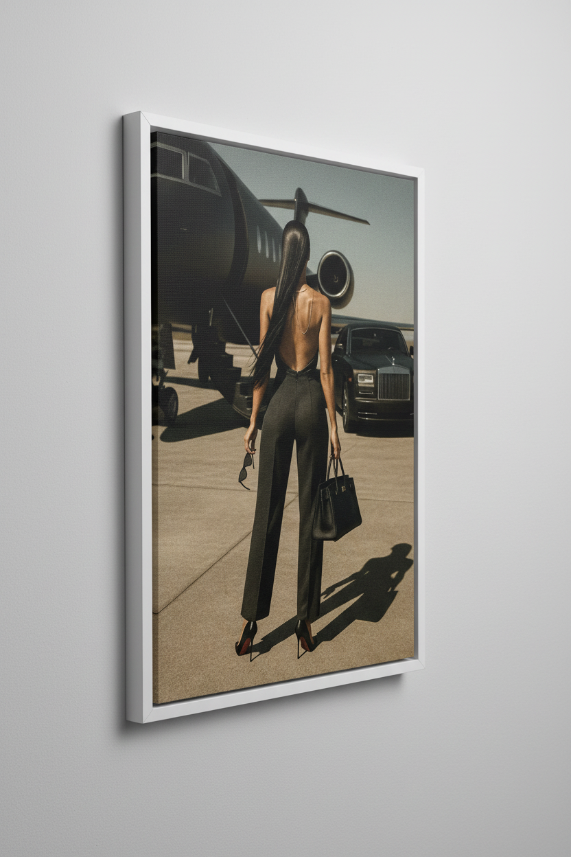Private Jet Luxury Canvas με Λευκή Κορνίζα