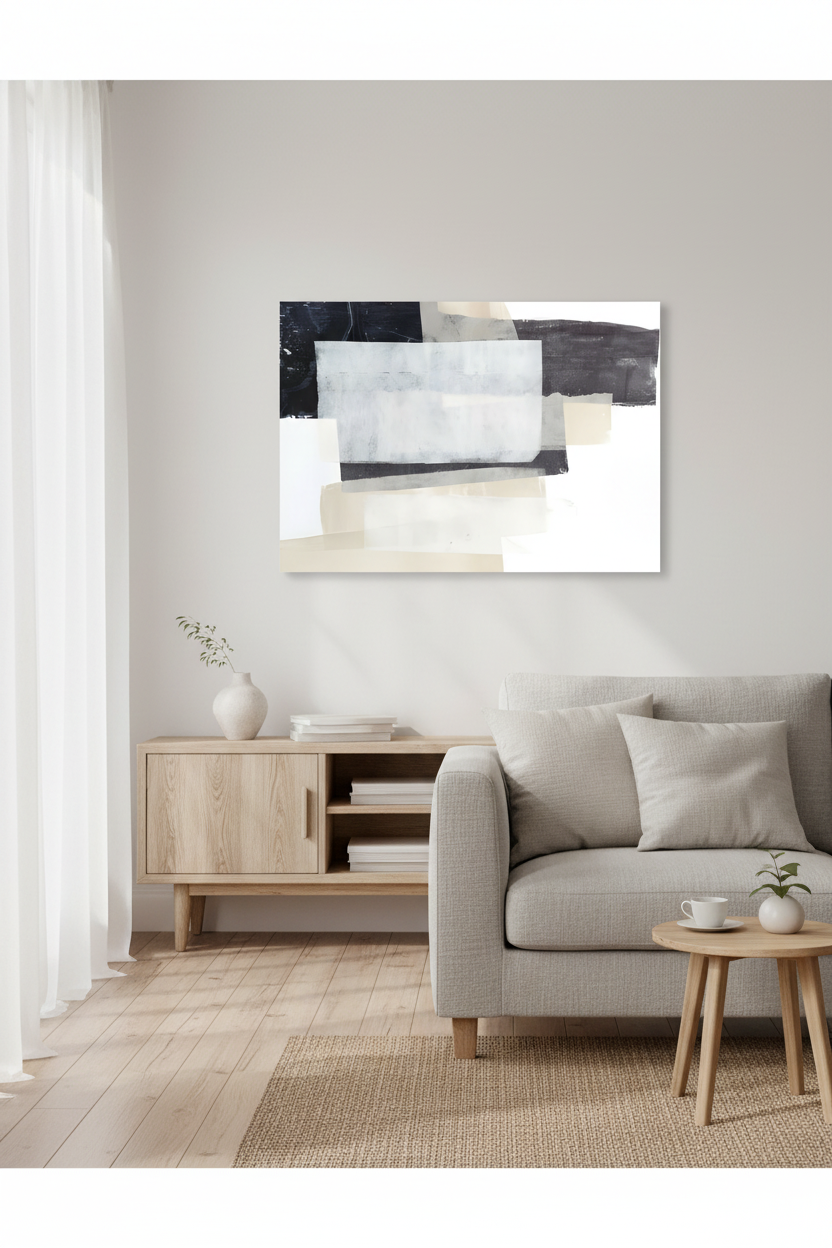 Quiet Layers canvas in Scandi room