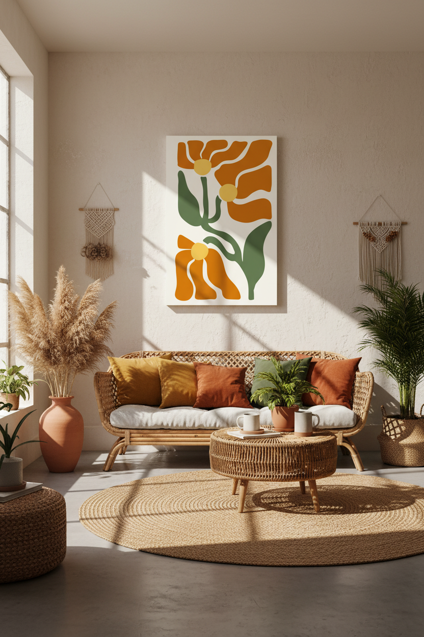 Retro Bloom canvas in boho room