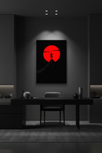Samurai Red Moon canvas in dark room