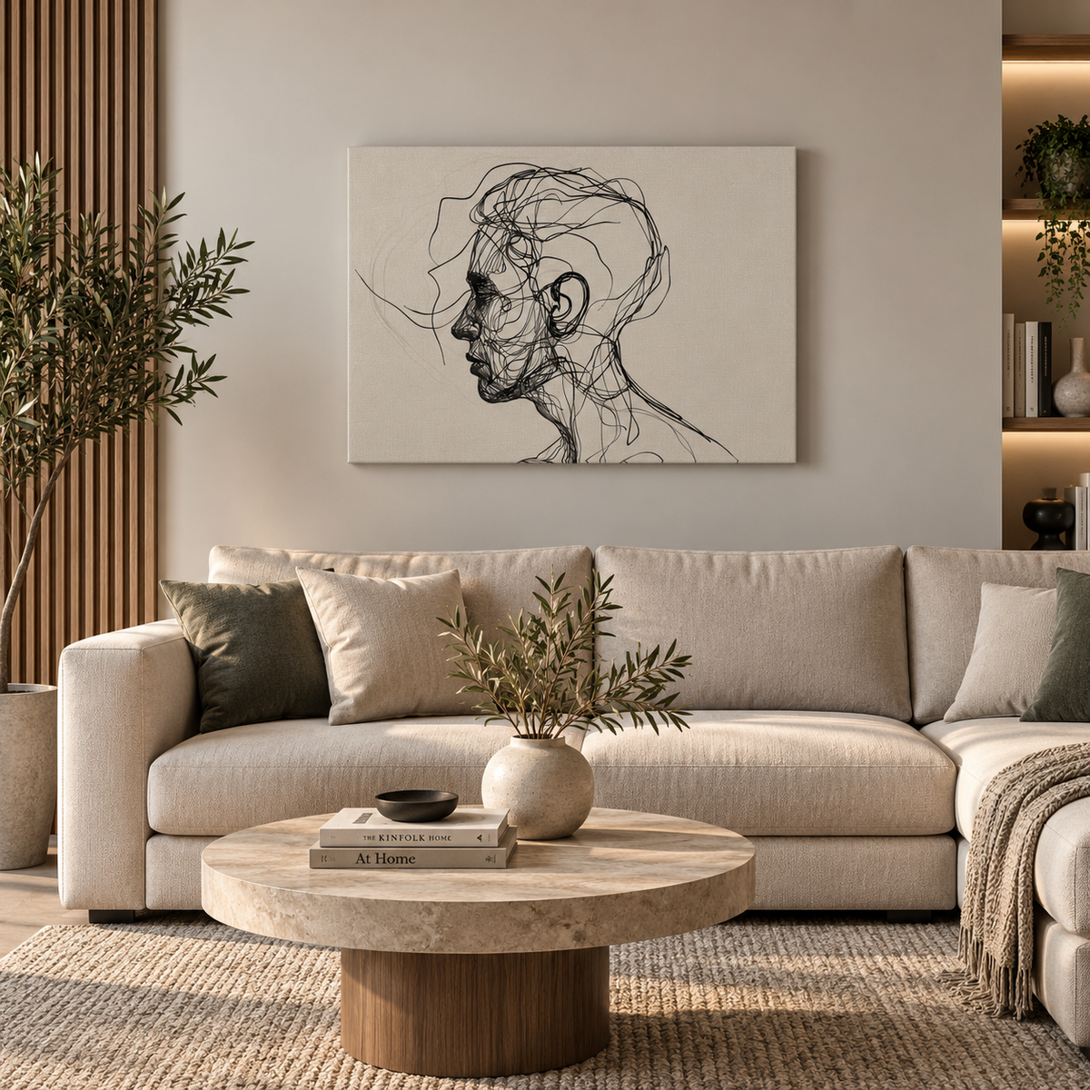 Abstract πίνακας προσώπου σε μοντέρνο σαλόνι.