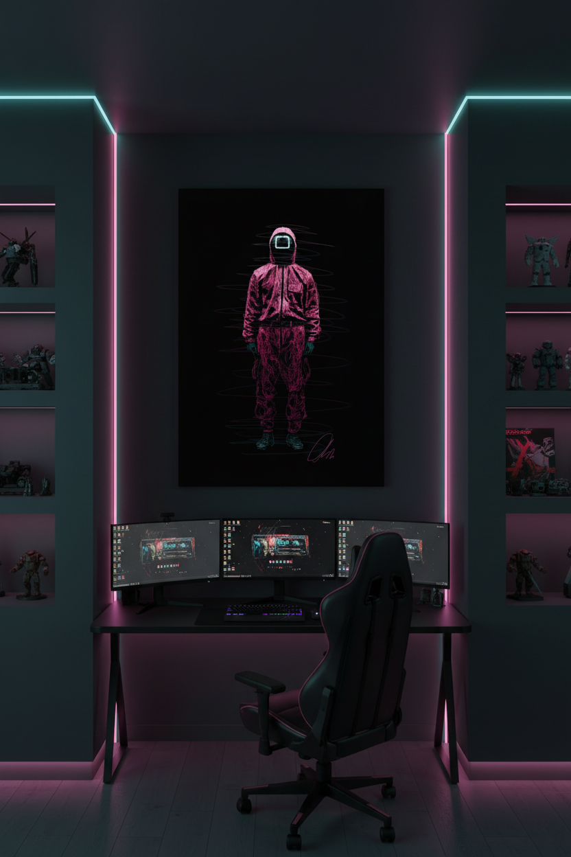 Squid Game canvas in dark room