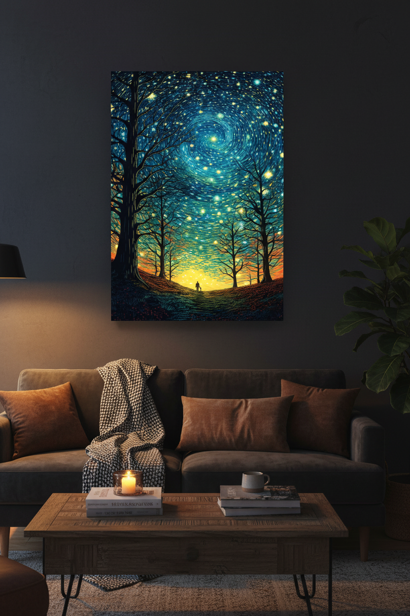 Starry Walk canvas on dark wall