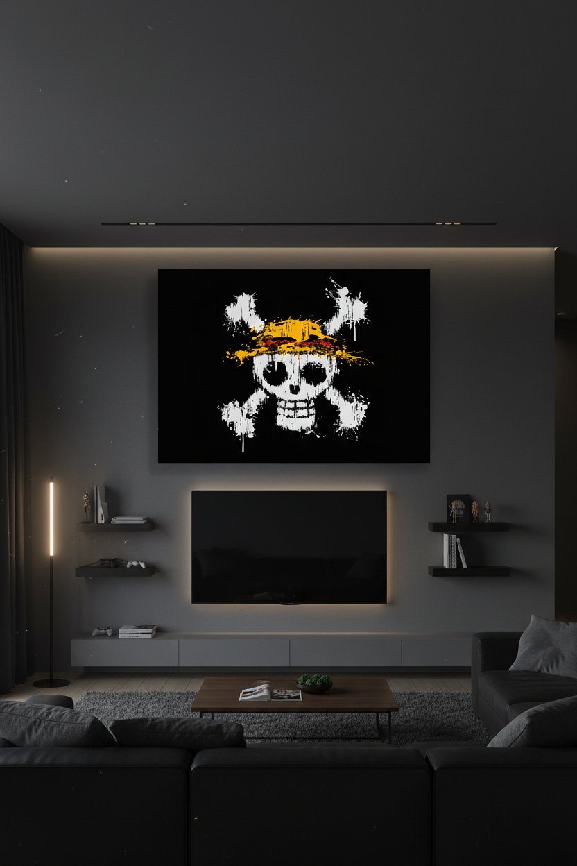 Straw Hat Pirates canvas in dark gaming room