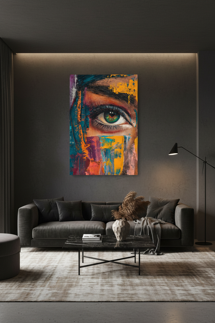 The Gaze canvas in dark luxury room