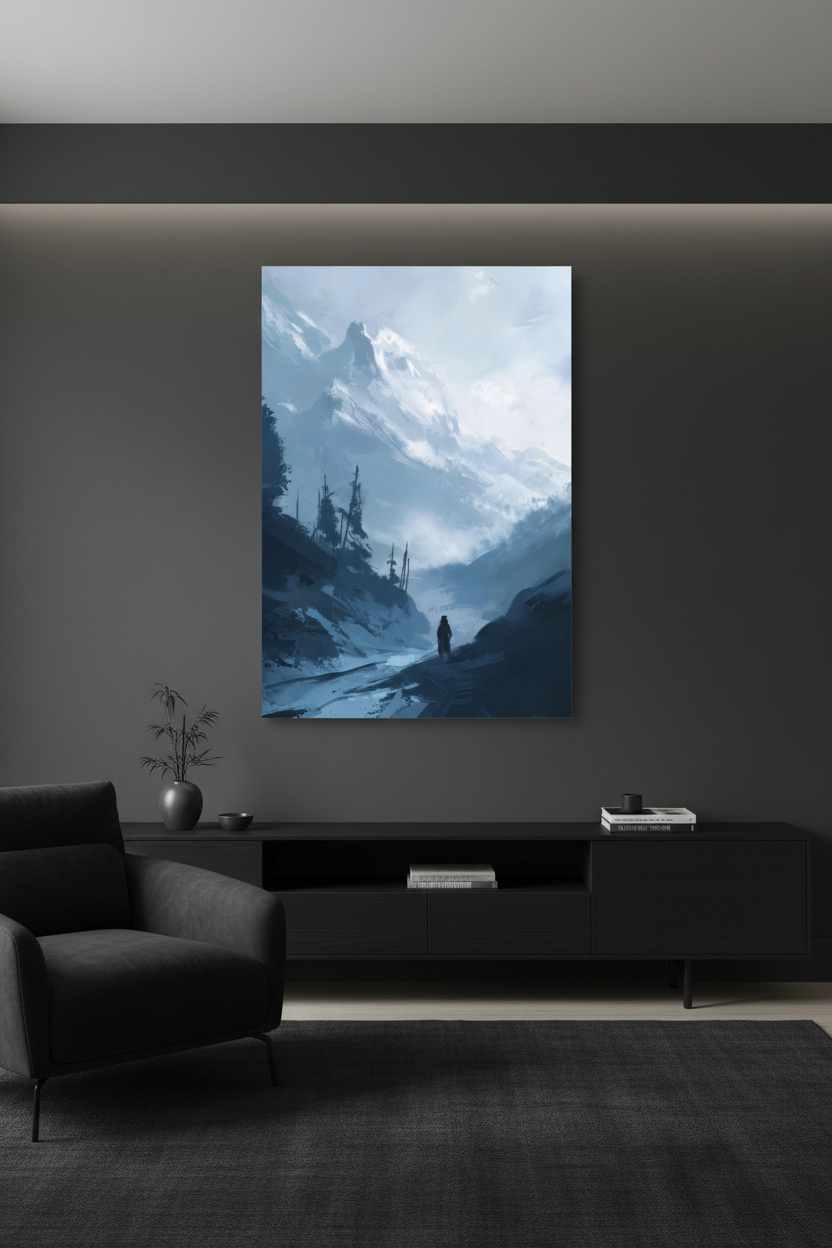 The Lone Wanderer canvas in dark luxury room