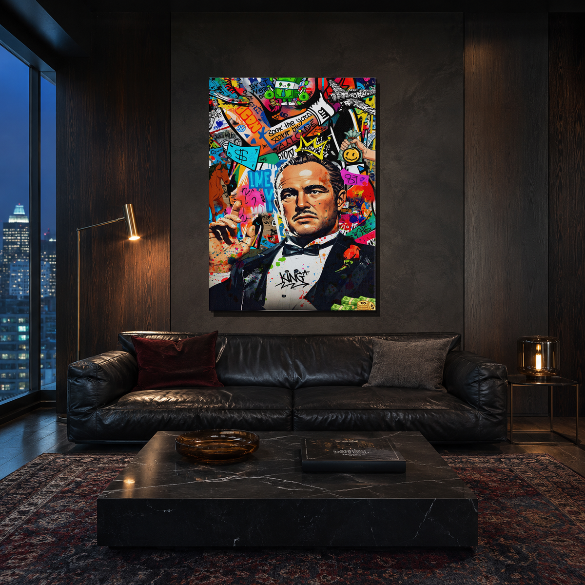 Πίνακας σε καμβά The Godfather – Graffiti στο σαλόνι.