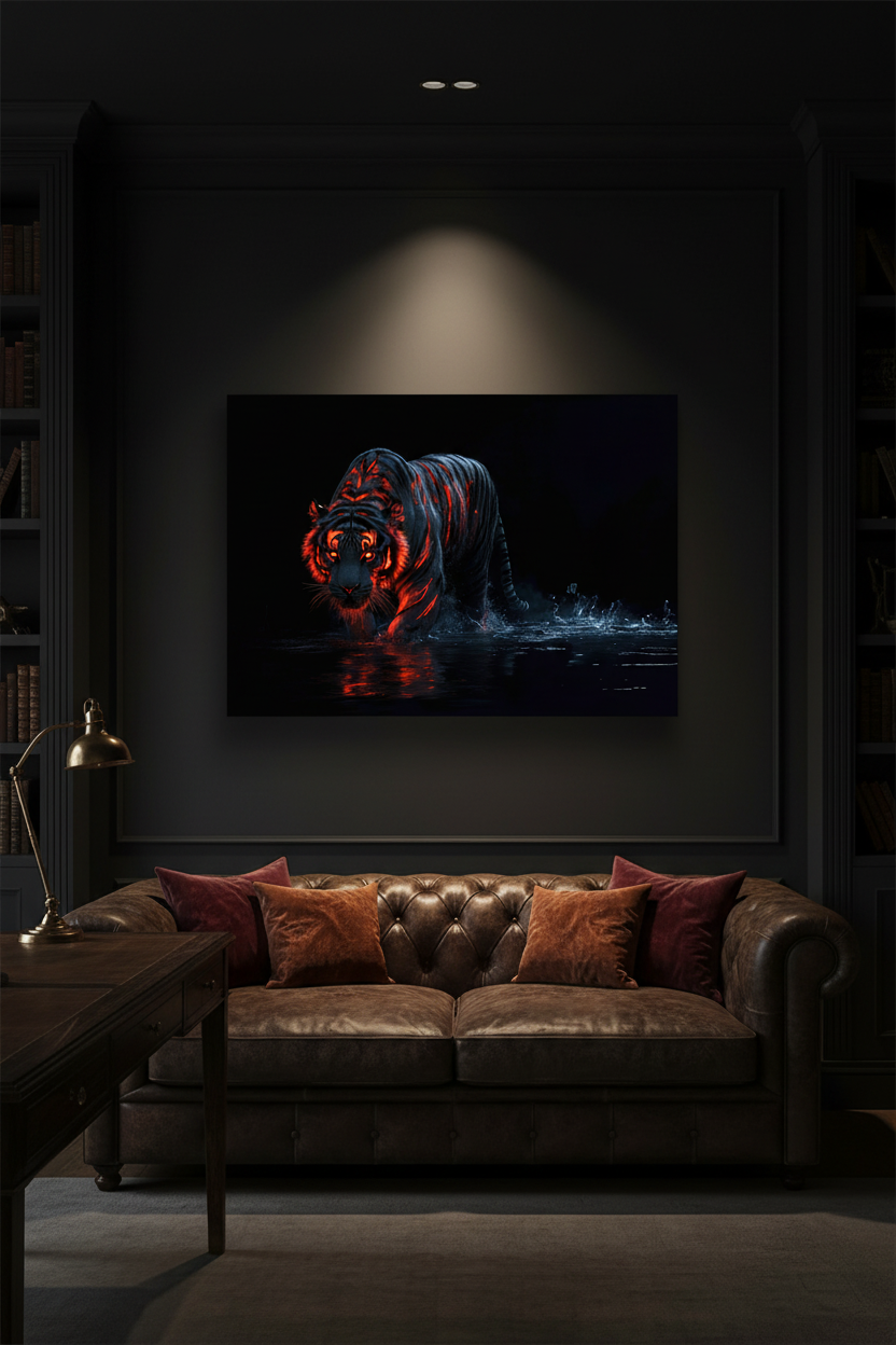 Tiger canvas in dark luxury room