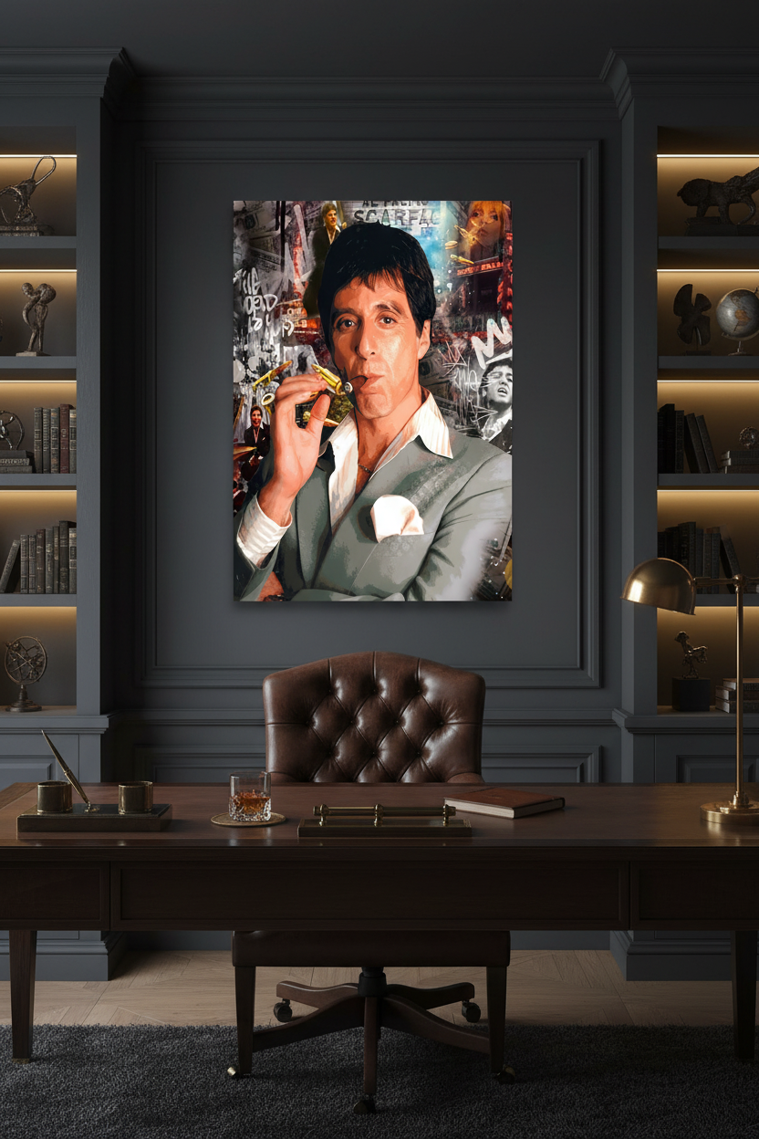 Tony Montana canvas in dark luxury room