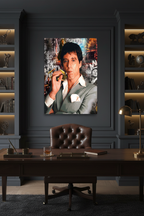 Tony Montana canvas in dark luxury room