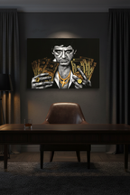 Tony Montana Gold canvas in dark luxury room