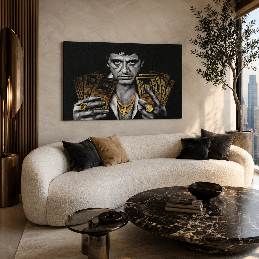 Πίνακας σε καμβά Tony Montana Gold σε σαλόνι