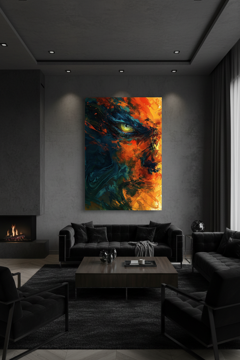 Wild Eye canvas in dark luxury room