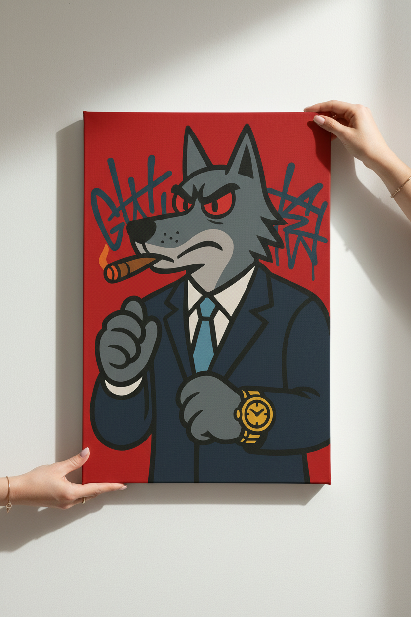 Wolf Canvas Being Hung