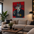 Πίνακας καμβά με wolf boss σε μοντέρνο και κομψό σαλόνι.